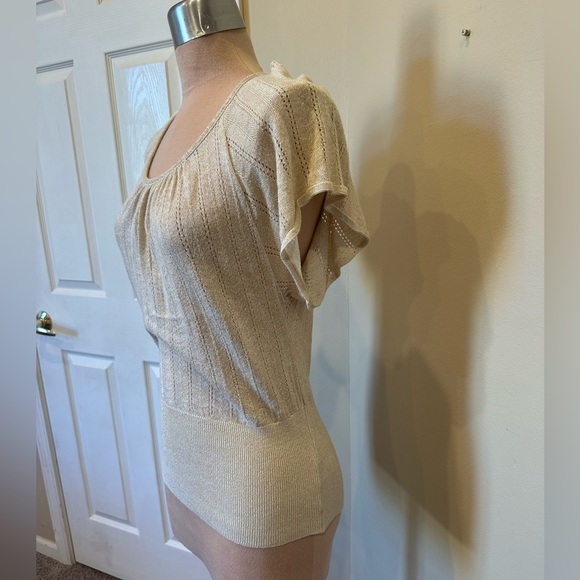 Forever 21 Metallic Knit Open Back Tie Short Sleeve Top Women’s Size Medium - Picture 5 of 7